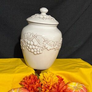 Elegant Cream Ceramic Jar with Lid 12” high